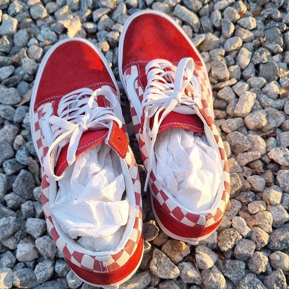Vans Old Skool Checkerboard Racing Red & White 12 - Picture 7 of 9